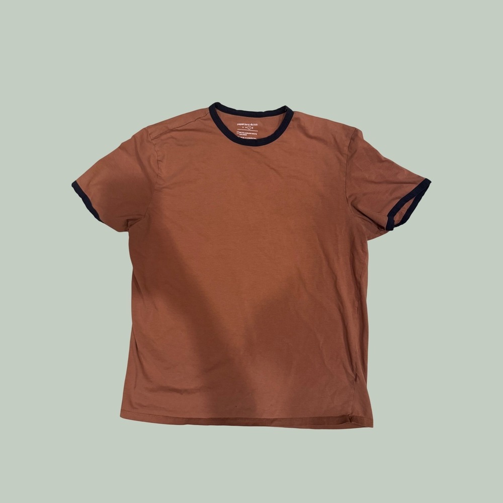 Paper Denim & Cloth Ringer Tee Mens L Browns Excellent Short Sleeve Stretch